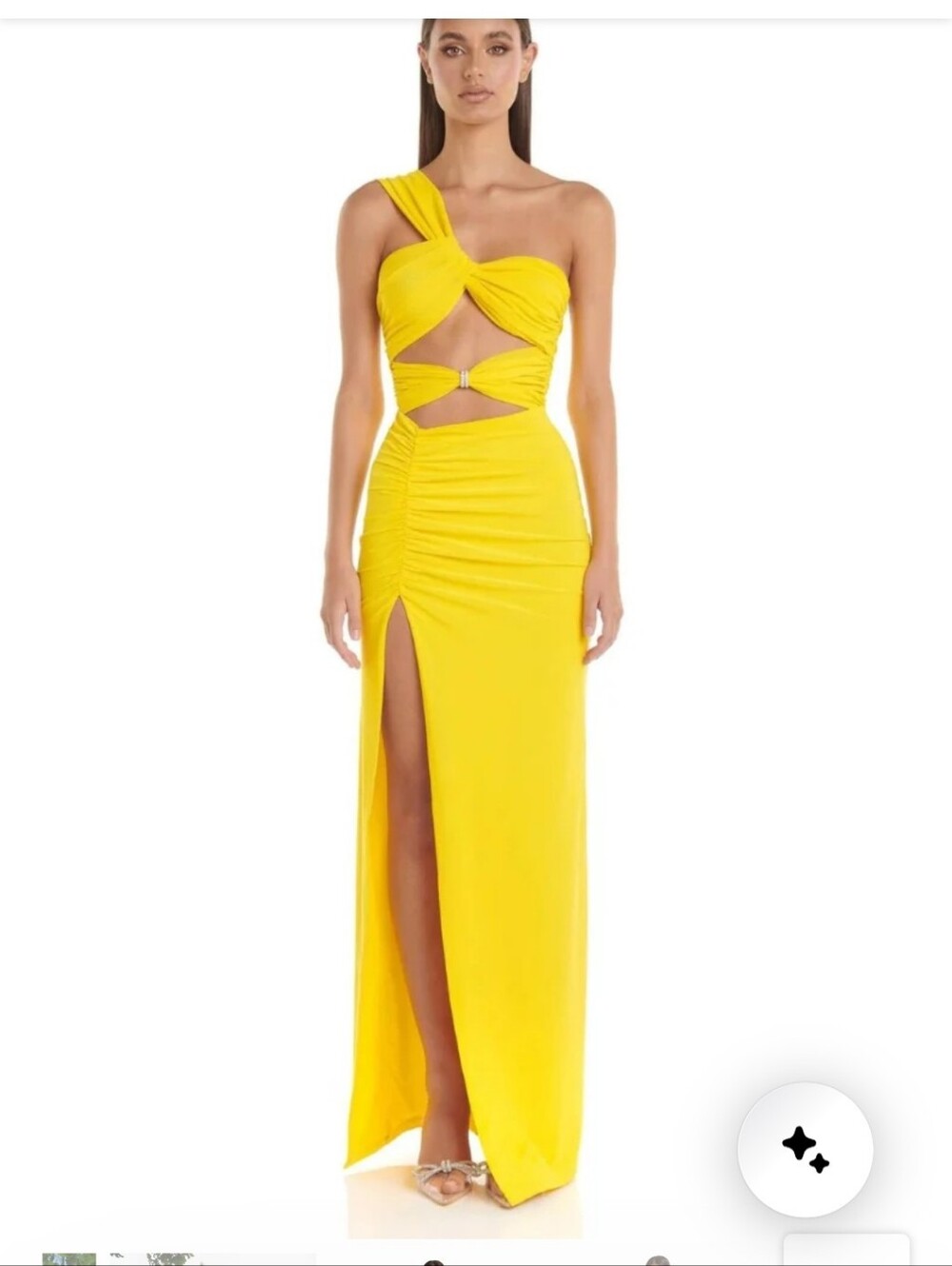 One-Shoulder Cutout Yellow Evening Dress